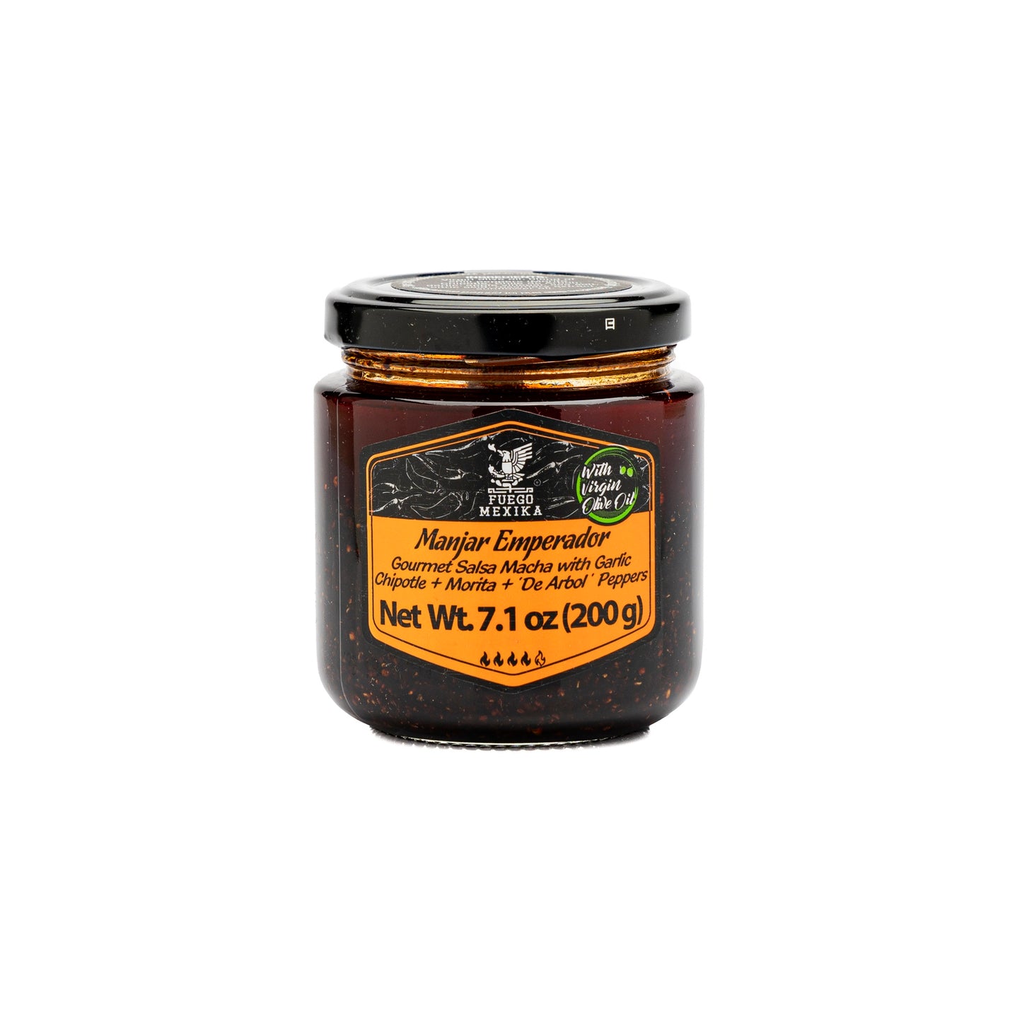 FUEGO MEXIKA - Manjar Emperador 24-unit Box | Premium Salsa Macha: roasted Chipotle, Morita & Rojo de Arbol peppers with Garlic bathed in virgin olive oil.